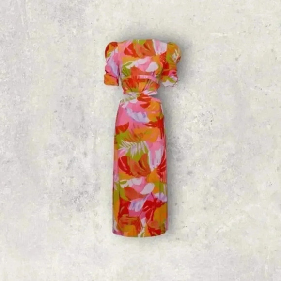 FARM Rio Dresses & Skirts - New Farm Rio Colorful Leaves Cut-out Midi Dress Size XS B2019